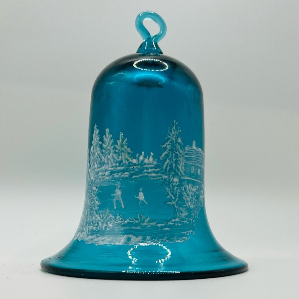 Ice Skaters.Pairpoint Marina Blue Ornament. Painted by Eileen Neary. Hand Blown.
